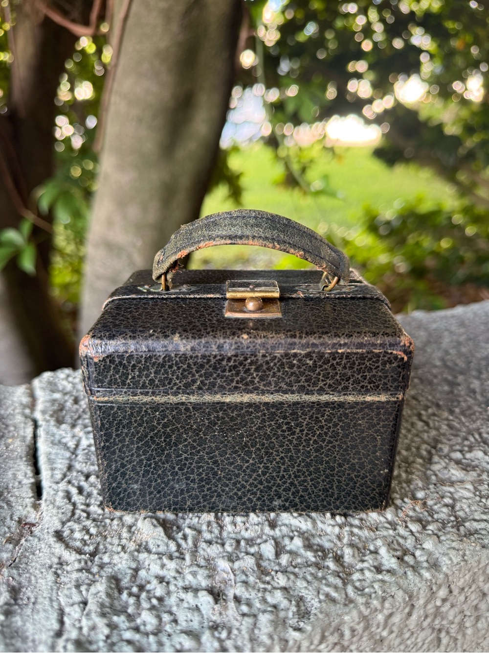 Victorian mini travel case with latch closure. Included mini perfume bottles.